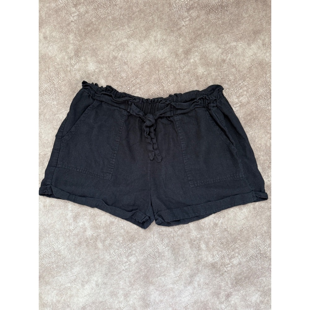 Charlotte Russe Black Linen Blend Paperbag Waist Shorts Cuffed Pockets Large